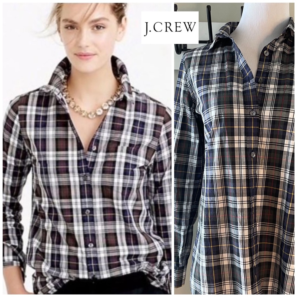 J Crew Shrunken Boy Shirt Forest Plaid 6